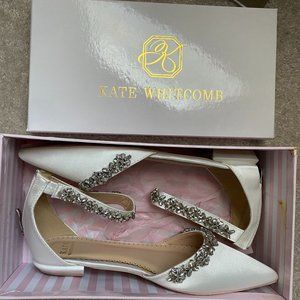 Ivory Bridal Flats with Ankle Strap Size 8.5